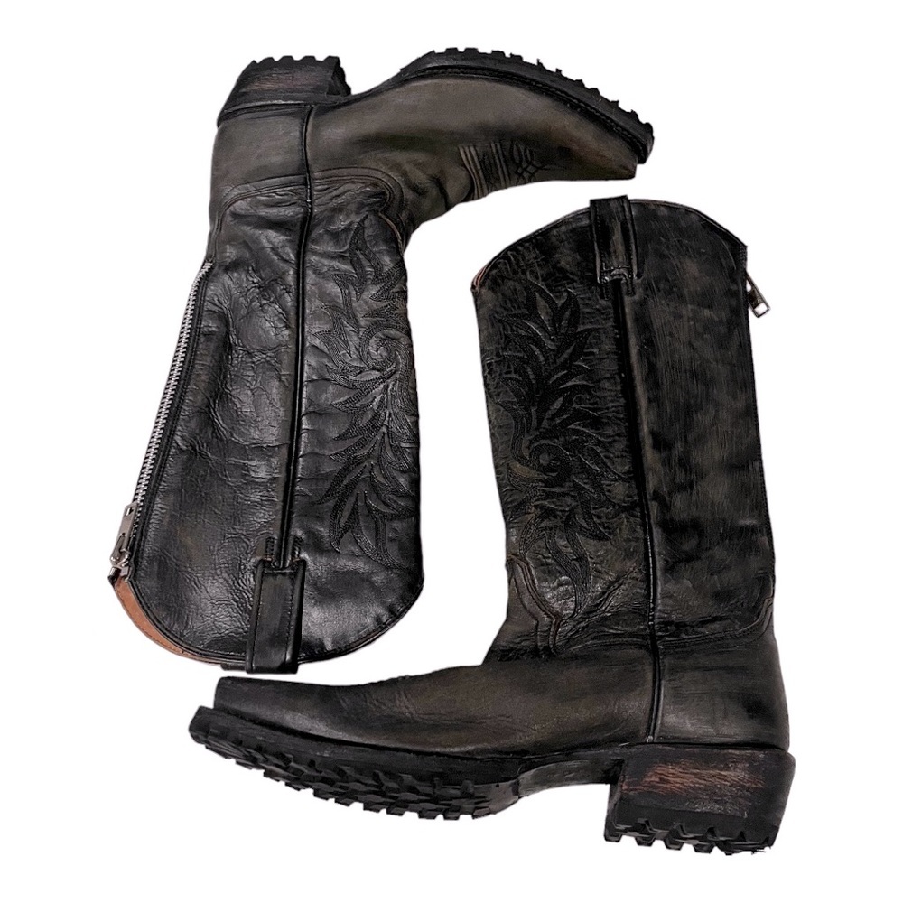STETSON Handmade Tooled Leather Snip Toe Tall Zip Back Lug Sole Riding Boots 8